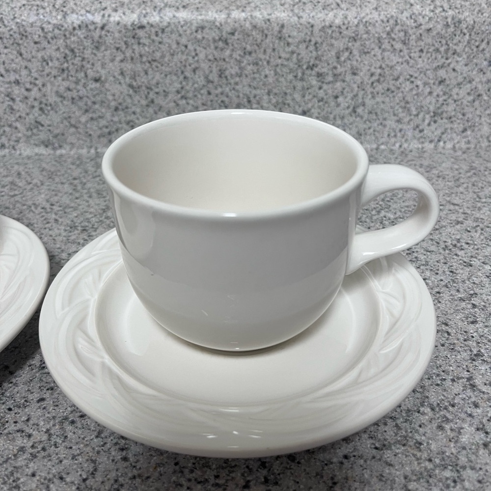 Pfaltzgraff Acadia Pattern White Cup and Saucer Sets - Picture 3 of 16